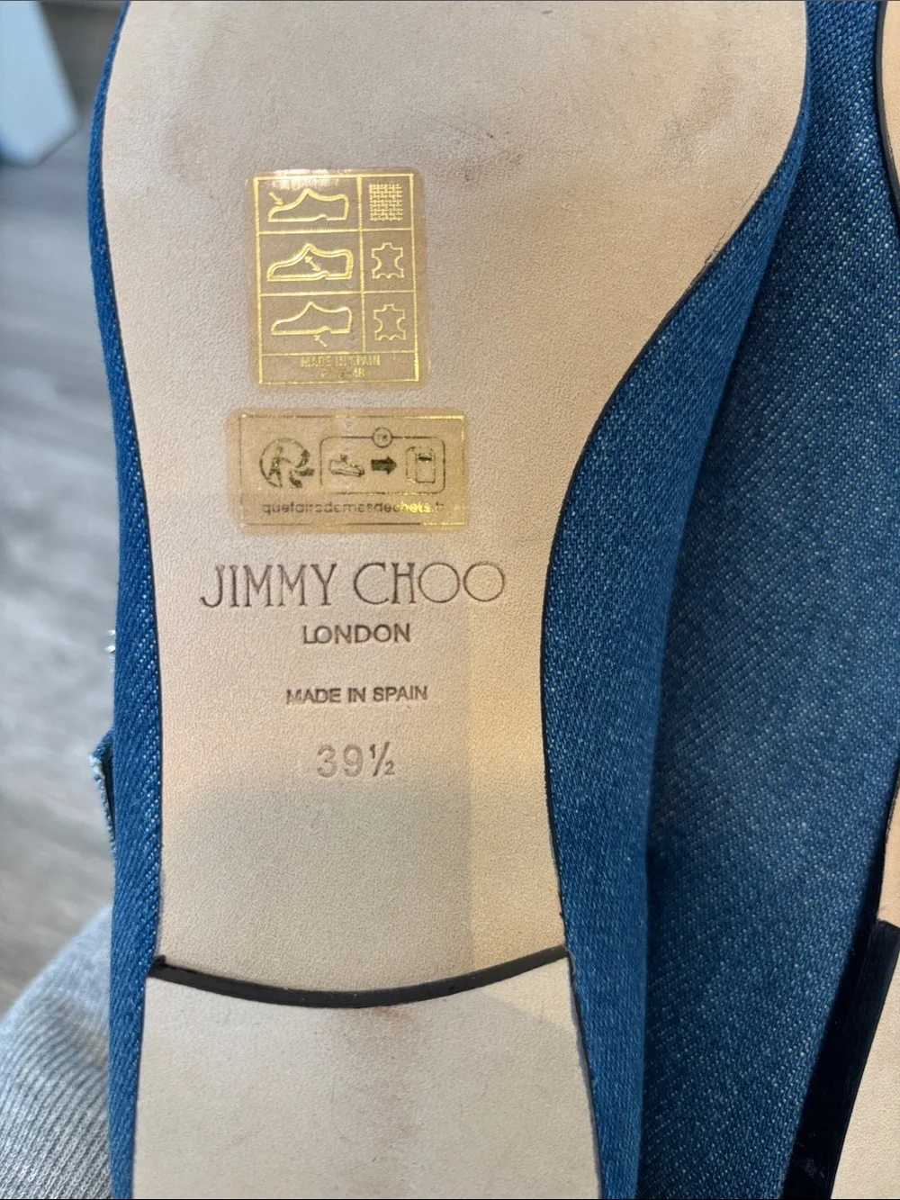 Jimmy Choo Dark Blue Denim Pointed Flats with Crystal Buckle - Picture 7 of 7